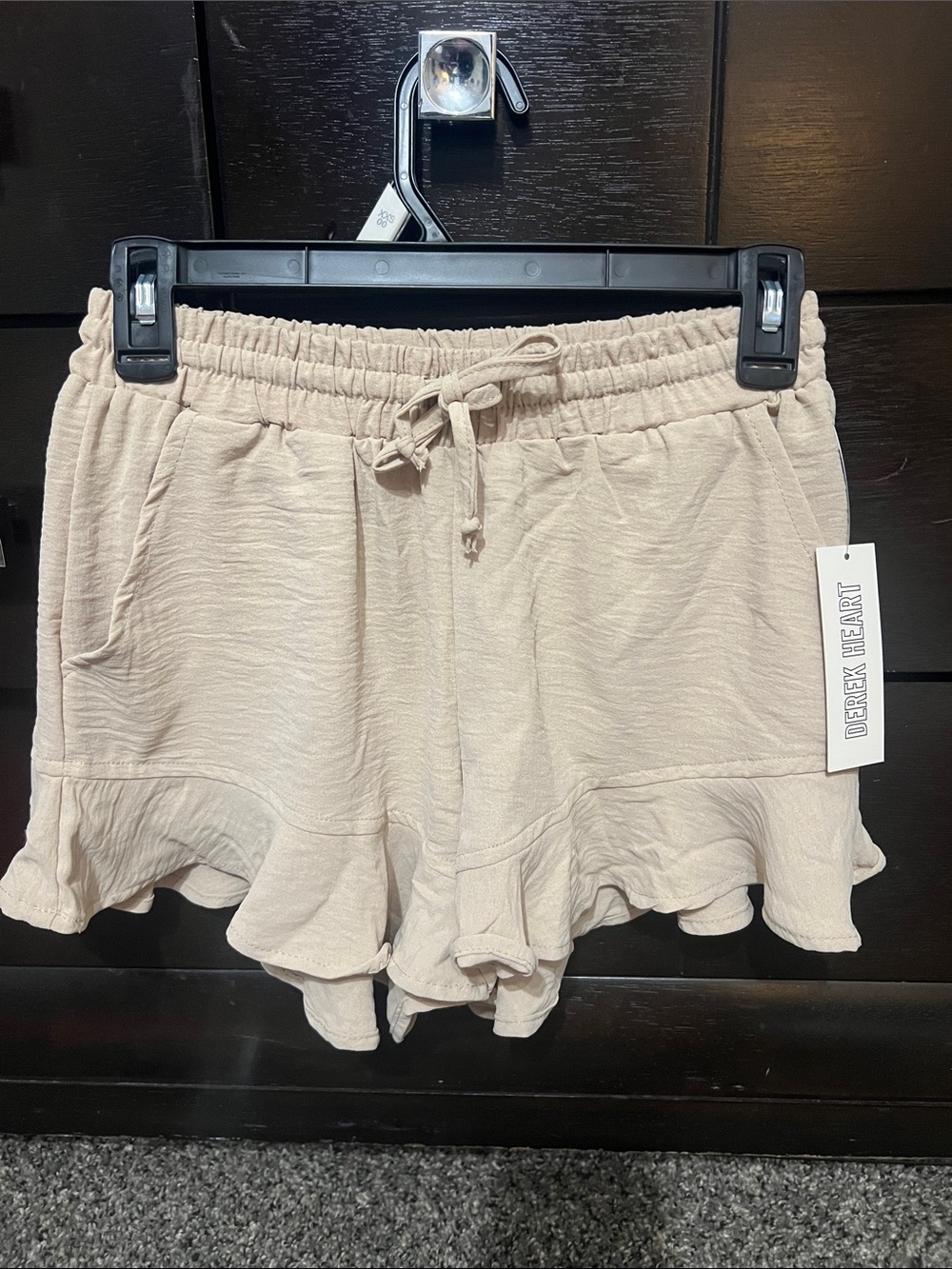 Derek Heart Light Beige Ruffle Drawstring Shorts
